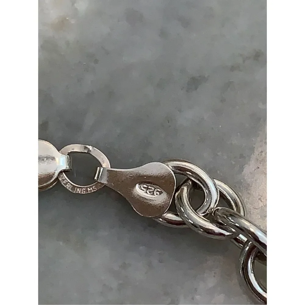 .925 Cable Link Sterling Silver Bracelet #charm bracelet